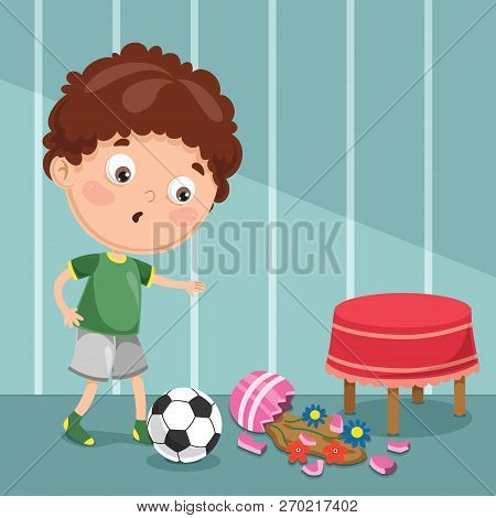Vector Illustration Of Kid Break Flower Vase