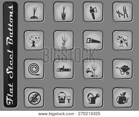 Gardening Vector Web Icons On The Flat Steel Buttons