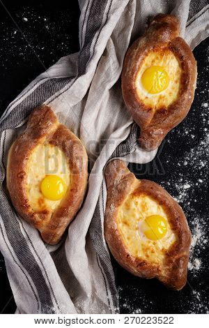 Tasty Homemade Adjar Khachapuri On A Dark Background