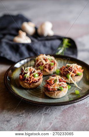Roasted Mushrooms Stuffed With Ham, Sun Dried Tomato And Bell Pepper