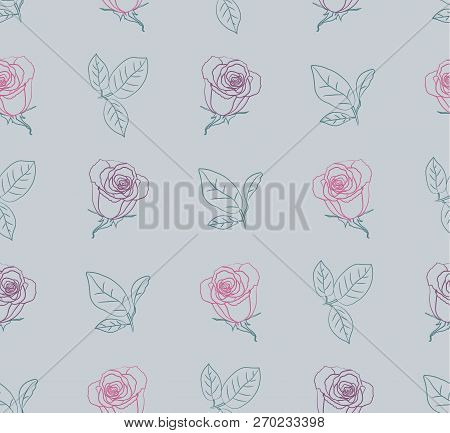 Seamless Pattern Pink And Violet Roses. Vector Illustration