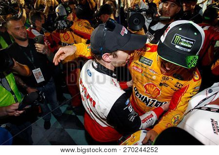 November 18, 2018 - Homestead, Florida, USA: Joey Logano (22) celebrates after winning the Monster Energy NASCAR Cup Series Championship after winning the Ford 400 at Homestead-Miami Speedway 