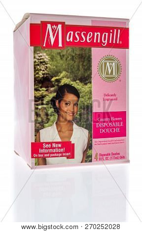 Winneconne, Wi - 11 November 2018: A Package Of Massengill Disposable Douche On An Isolated Backgrou