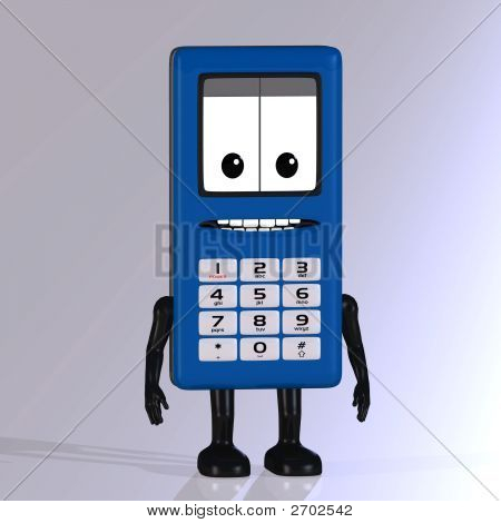 Cartoon Cell Phone With Cute And Funny Emotional Face