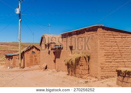 Adobe Houses In Cerrillos Village On Bolivian Altiplano