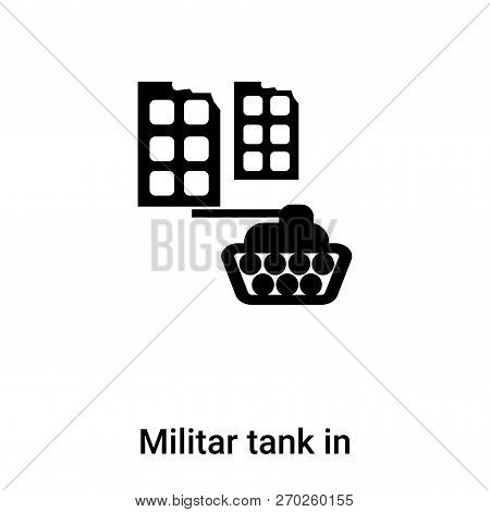 Militar Tank In City Street Icon Vector Isolated On White Backgr