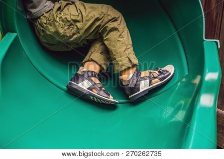 Childrens Orthopedic Shoes On The Boys Feet