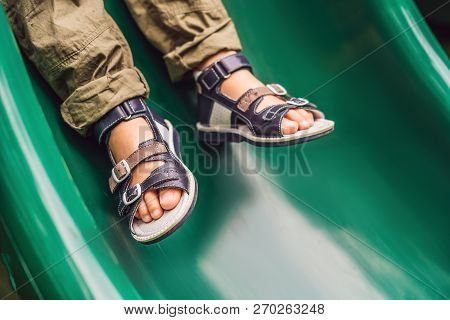 Childrens Orthopedic Shoes On The Boys Feet