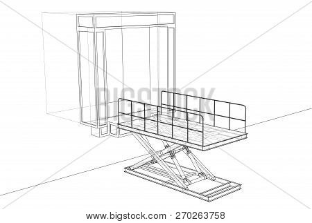 Dock Leveler Concept. Vector Rendering Of 3d. Wire-frame Style. The Layers Of Visible And Invisible 