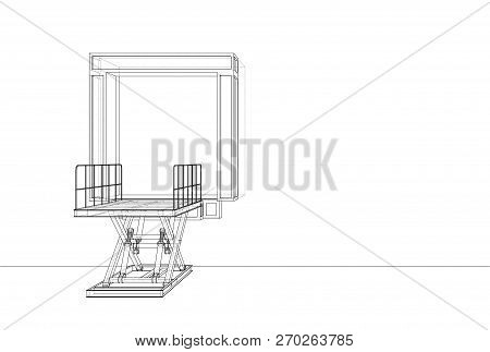 Dock Leveler Concept. Vector Rendering Of 3d. Wire-frame Style. The Layers Of Visible And Invisible 
