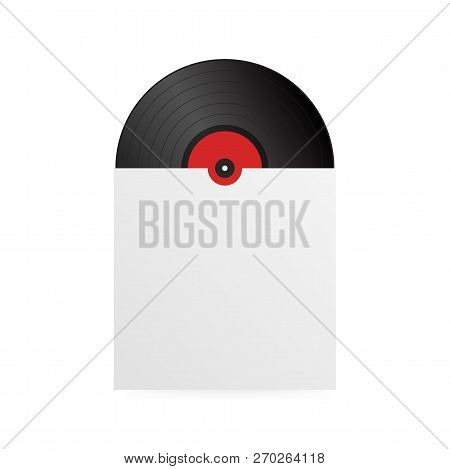 Realistic Vinyl Record With Cover Mockup. Disco Party. Retro Design. Vector Stock Illustration.