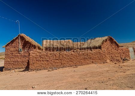 Adobe Houses In Cerrillos Village On Bolivian Altiplano