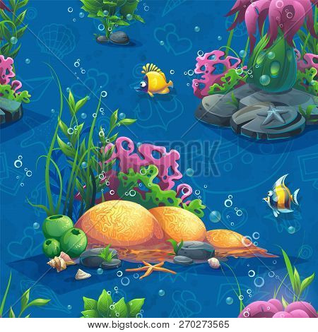 Vector Texture Funny Seaworld. Bright Image To Create Original Video Or Web Games, Graphic Design, S
