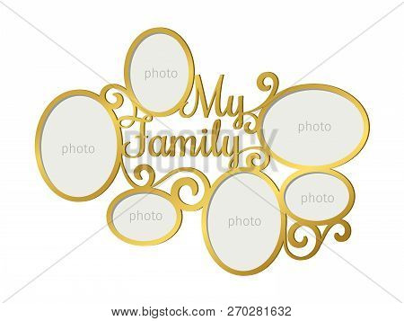 Family Photo Frame. Laser Cutting Family Photoframe Template With Photography Forms, Vector Illustra