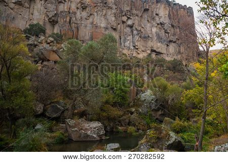 Ihlara Valley In Cappadocia. Ihlara Valley, Peristrema Monastery Or Ihlara Gorge Is The Most Famous 