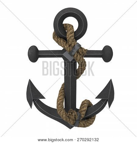 Old Anchor With Rope On An Isolated White Background. 3d Illustration