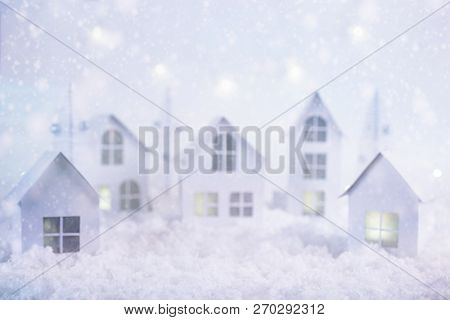 Blurred Image Of Winter Christmas Background.merry Christmas And Happy New Year Greeting Card With C
