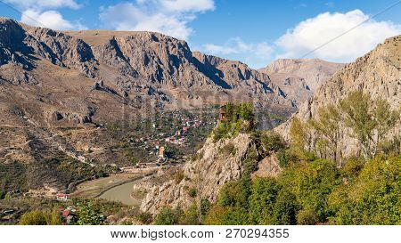 Kemaliye, Turkey - October 2018: Aerial Landscape View Of Kemaliye Town Between Valley In Kemaliye O