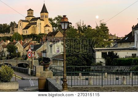 Chatillon-sur-seine And The Full Moon Rising In France