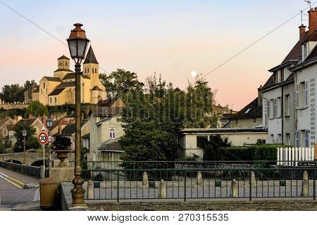 Chatillon-sur-seine And The Full Moon Rising In France