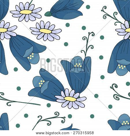 Seamless Pattern With Wild Flowers In The Style Of The Doodle