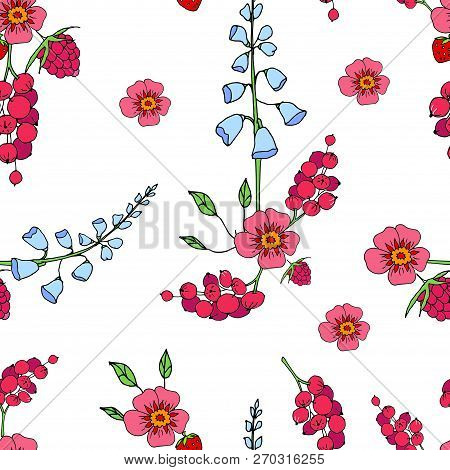 Seamless Pattern With Wild Flowers In The Style Of The Doodle