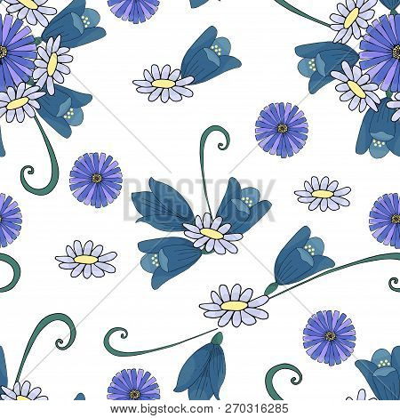 Seamless Pattern With Wild Flowers In The Style Of The Doodle