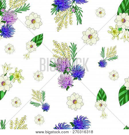 Seamless Pattern With Wild Flowers In The Style Of The Doodle