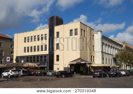 Klaipeda, Lithuania - September 22, 2018: Modern Building With Nese Casino And Irish Pub On The Teat