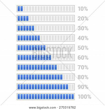 Blue Progress Bar Set On White Background. Vector