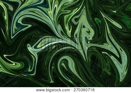Liquify Abstract Pattern With Darkgreen, Forestgreen And Olivedrab Graphics Color Art Form. Digital 