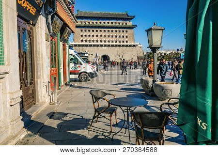 Beijing/china - 24 February 2017:unacquainted Chinese People Or Tourist Walking In Qianmen Street Th