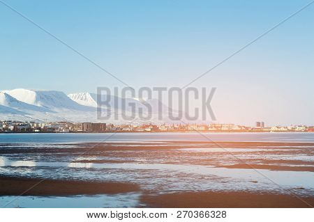 Iceland Village Winter Season With Mountain Background, Natural Landscape Background