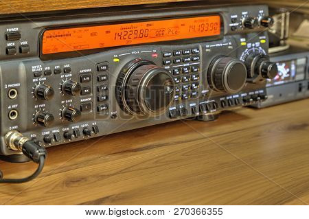 Modern High Frequency Radio Amateur Transceiver Closeup