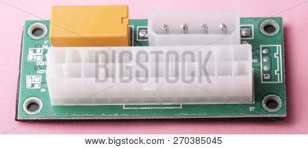 Mining Atx 24pin Dual Psu Power Supply Sync Starter On Pink Background