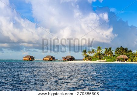 Beautiful Landscape Of Over Water Villas, Maldives Island, Indian Ocean