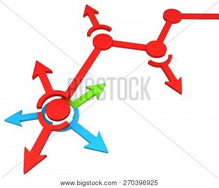 Red Symbolic Arrow Interchange Switch Link End Point, 3d Illustration, Horizontal, Over White, Isola