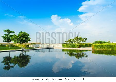 Ajman, United Arab Emirates - 30 October 2018: Landscape With Lagoon Pool And Garden In A Luxury Hot
