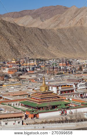 The Labrang Monastery Rises Up Along The Banks Of The Daxia River In Xiahe.
