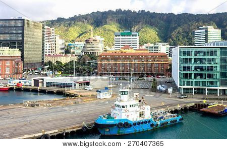 Wellington, New Zealand - August 24, 2017: Early Morning In The Capital City As Viewed From A Ferry 