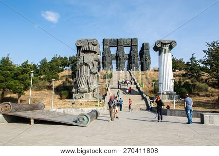 Tbilisi, Georgia - October 2018: History Of Georgia Monument By Tsereteli, Kartlis Tskhovreba.