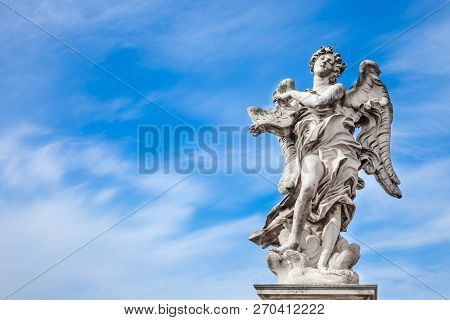 Angel Statue By Bernini Along Santangelo Bridge In Rome