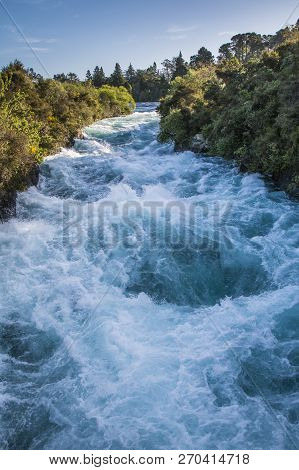 North Island, New Zealand- November 2017; Scenic View Of Huka Falls That Describes As  Phenomenon Of