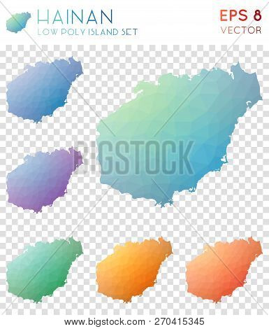 Hainan Geometric Polygonal Maps, Mosaic Style Island Collection. Ravishing Low Poly Style, Modern De