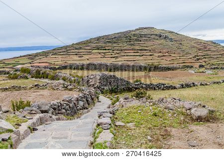 Agricultural Terraces On Pachatata Hill On Amantani Island In Titicaca Lake, Peru