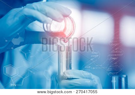 Health Care Researchers Working In Life Science Laboratory. Young Female Research Scientist Analyzin