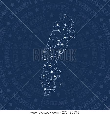Sweden Network, Constellation Style Country Map. Creative Space Style, Modern Design. Sweden Network
