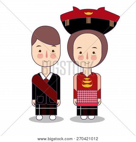 Batak Couple Traditional National Clothes Of Indonesia. Set Of Cartoon Characters In Traditional Cos