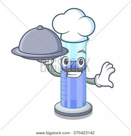Chef With Food Graduated Shaped Cylinder Isolated On Cartoon