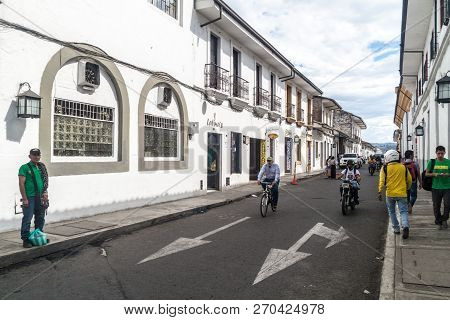 Popayan, Colombia - September 10, 2015: White Buildings In Colonial City Popayan Colombia